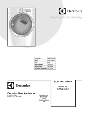 01 - COVER SHEET Diagram and Parts List for EWMED70JIW3  Frigidaire Dryer