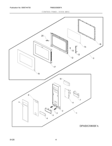 Control Panel, Door, Misc. Diagram and Parts List for PMBS3080BFA  Frigidaire Microwave