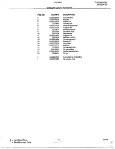 Window Mounting Parts Page 2 Diagram and Parts List for 5243000B  Frigidaire Air Conditioner