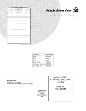 01 - COVER Diagram and Parts List for KAEF3016MSD  Frigidaire Range