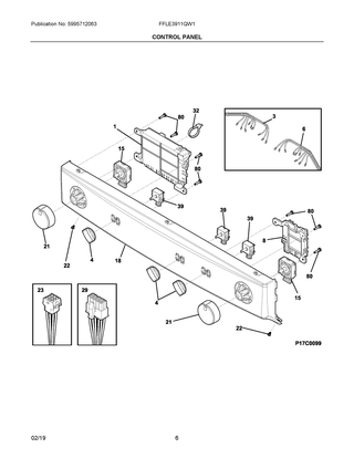 Control Panel Diagram and Parts List for FFLE3911QW1  Frigidaire Washer Dryer Combo