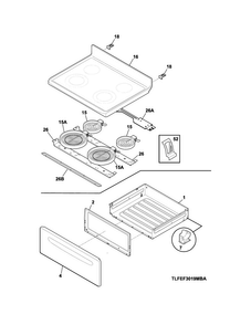 Top/drawer Diagram and Parts List for CFEF3024RWA  Frigidaire Range