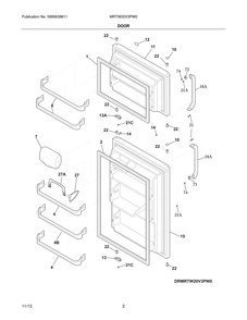 Door Diagram and Parts List for MRTW20V3PW0  Frigidaire Refrigerator