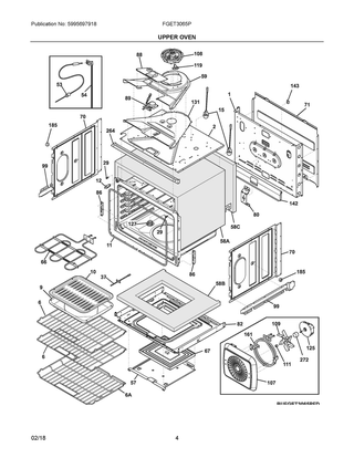 Upper Oven Diagram and Parts List for FGET3065PBE  Frigidaire Wall Oven