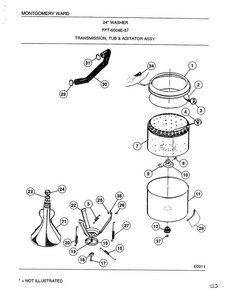 Transmission, Tub And Agitator Assembly Diagram and Parts List for 6504E  Frigidaire Washer