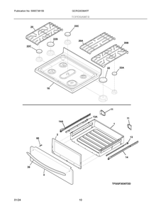 Top/Drawer Diagram and Parts List for GCRG3038AFF  Frigidaire Range