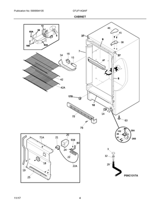 Cabinet Diagram and Parts List for CFUF14QWF  Frigidaire Freezer