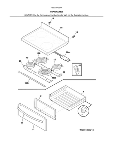 Top/drawer Diagram and Parts List for 79093013311  Kenmore Range