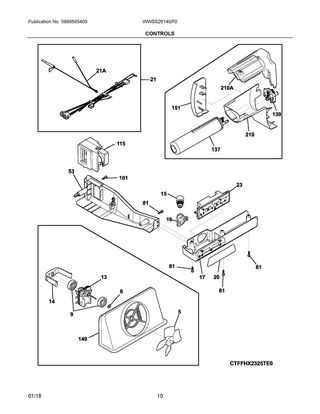 Controls Diagram and Parts List for WWSS2614SP0  Frigidaire Refrigerator