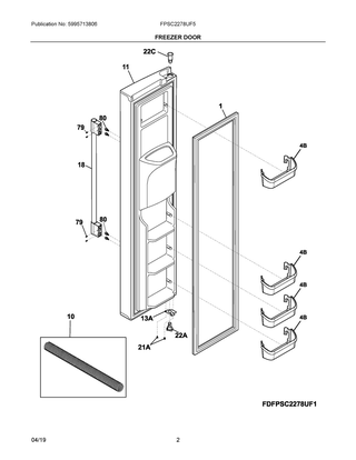 Freezer Door Diagram and Parts List for FPSC2278UF5  Frigidaire Refrigerator
