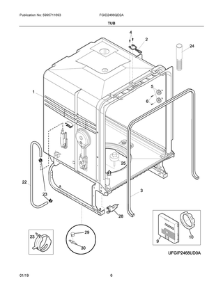 Tub Diagram and Parts List for FGID2466QD2A  Frigidaire Dishwasher