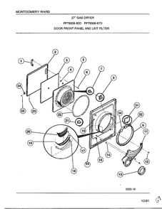 Gas Dryer-door Front Panel-lint Filter Diagram and Parts List for 8308-80D  Frigidaire Dryer