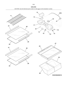Shelves Diagram and Parts List for 25370303611  Kenmore Refrigerator