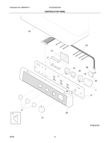 Controls/Top Panel Diagram and Parts List for GLGQ332CAS4  Frigidaire Dryer