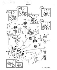 Burner Diagram and Parts List for FGGC3047QBE  Frigidaire Cooktop