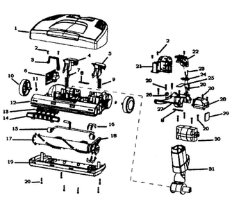 Powerhead Diagram and Parts List for EL6988E  Electrolux Canister Vacuum