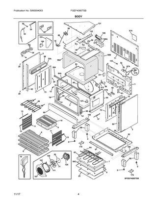 Body Diagram and Parts List for FGEF4085TSB  Frigidaire Range