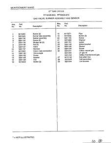 Gas Valve/burner Assembly/sensor Page 2 Diagram and Parts List for 8308-87C  Frigidaire Dryer