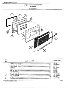 30" Gas Over/under Oven Door Diagram and Parts List for 3448A  Frigidaire Range