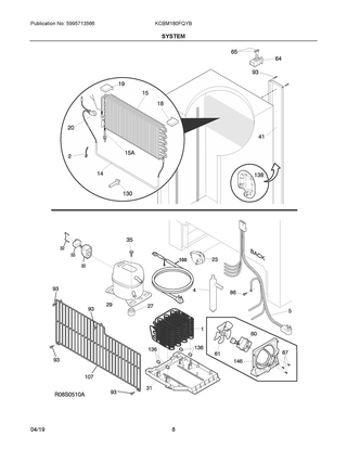System Diagram and Parts List for KCBM180FQYB  Frigidaire Freezer