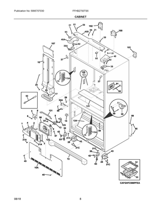 Cabinet Diagram and Parts List for FFHB2750TS5  Frigidaire Refrigerator
