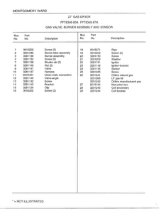 Gas Valve/burner Assembly And Sensor Page 2 Diagram and Parts List for 8348A  Frigidaire Dryer