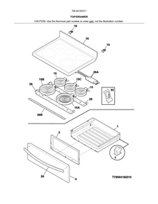 Top/drawer Diagram and Parts List for 79094183311  Kenmore Range