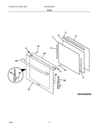 Door Diagram and Parts List for EW27EW55PSF  Frigidaire Wall Oven
