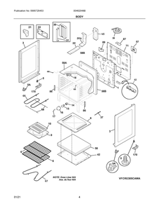 Body Diagram and Parts List for 00462048B  Frigidaire Range