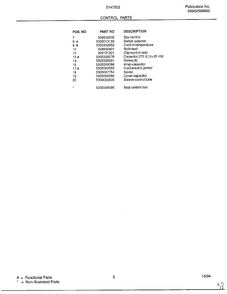 Control Parts Page 2 Diagram and Parts List for 5147003  Frigidaire Air Conditioner