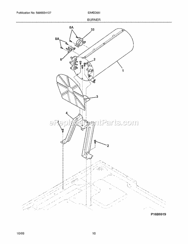 BURNER Diagram and Parts List for EIMED55IIW0  Electrolux Dryer