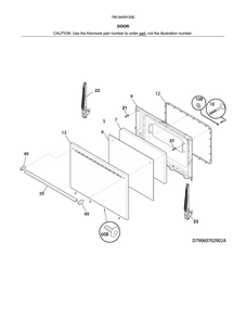 Door Diagram and Parts List for 7906409130E  Kenmore Range