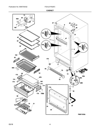 Cabinet Diagram and Parts List for FGVU21F8QFC  Frigidaire Freezer