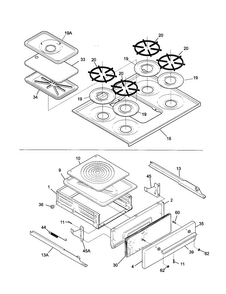 Top/drawer Diagram and Parts List for TGF645WFD5  Tappan Range