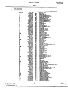 Body Page 2 Diagram and Parts List for 285947B  Frigidaire Range