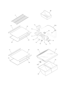 Shelves Diagram and Parts List for 25371891017  Kenmore Refrigerator