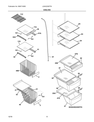 Shelves Diagram and Parts List for LGHK2336TF8  Frigidaire Refrigerator