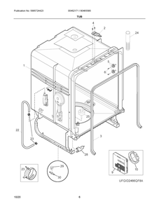 Tub Diagram and Parts List for 804655851A  Frigidaire Dishwasher