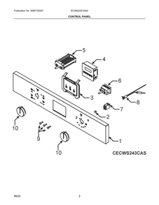 Control Panel Diagram and Parts List for ECWS243CASA  Frigidaire Wall Oven
