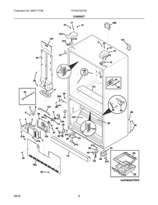 Cabinet Diagram and Parts List for FFHN2750TS5  Frigidaire Refrigerator