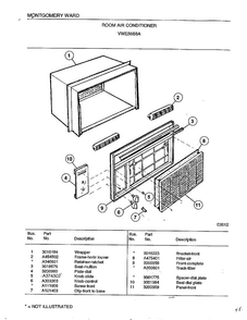 Room Air Conditioner Diagram and Parts List for 5658A  Frigidaire Air Conditioner