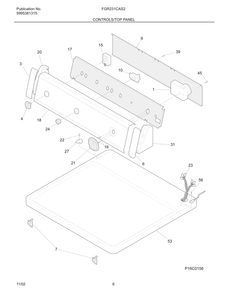 Controls/Top Panel Diagram and Parts List for FGR231CAS2  Frigidaire Dryer