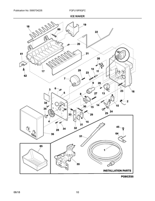 Ice Maker Diagram and Parts List for FGFU19F6QFC  Frigidaire Freezer