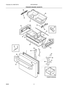 Freezer Drawer, Baskets Diagram and Parts List for ERFG2393AS5  Frigidaire Refrigerator
