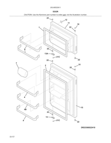 Door Diagram and Parts List for 25360022611  Kenmore Refrigerator