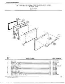 30" Floor/oven Door Diagram and Parts List for 4408C  Frigidaire Range