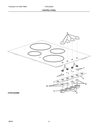 Control Panel Diagram and Parts List for FFEC3225MBB  Frigidaire Cooktop