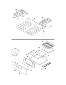 Top/drawer Diagram and Parts List for FFGF3013ZWB  Frigidaire Range