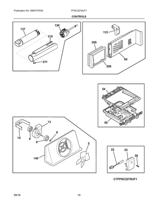 Controls Diagram and Parts List for FPSC2278UF1  Frigidaire Refrigerator