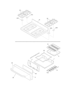 Top/drawer Diagram and Parts List for FFGF3047LSF  Frigidaire Range
